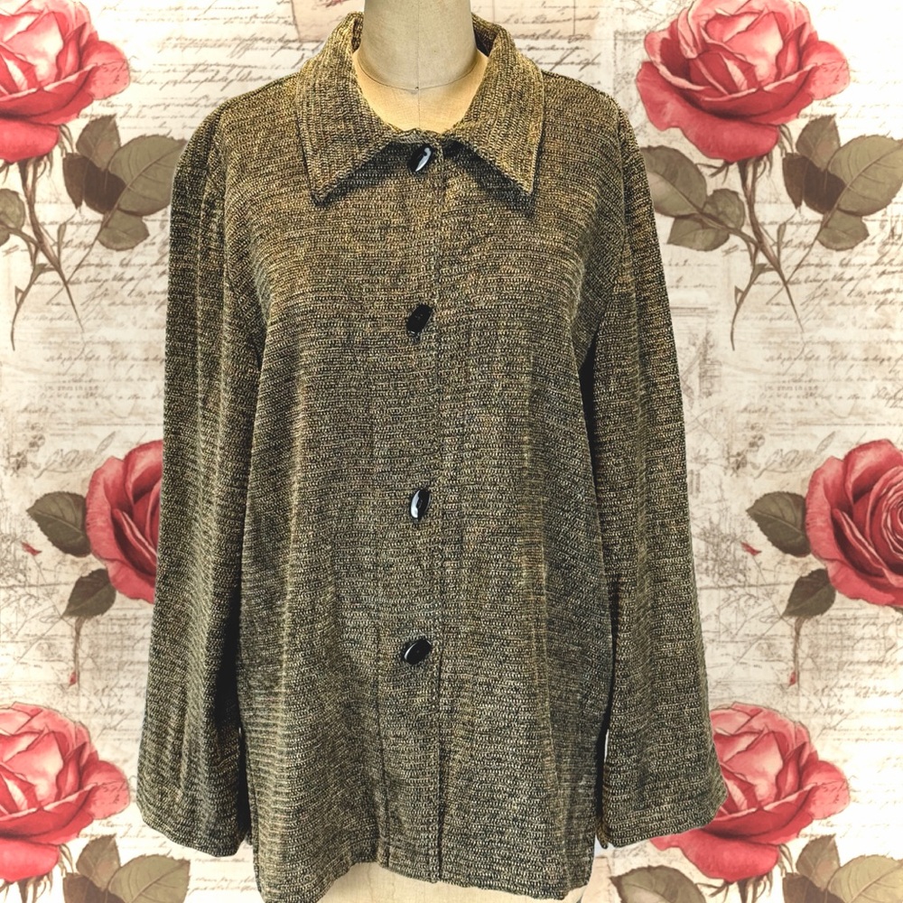 VINTAGE Sag Harbor earthy chenille blazer jacket button front 90s